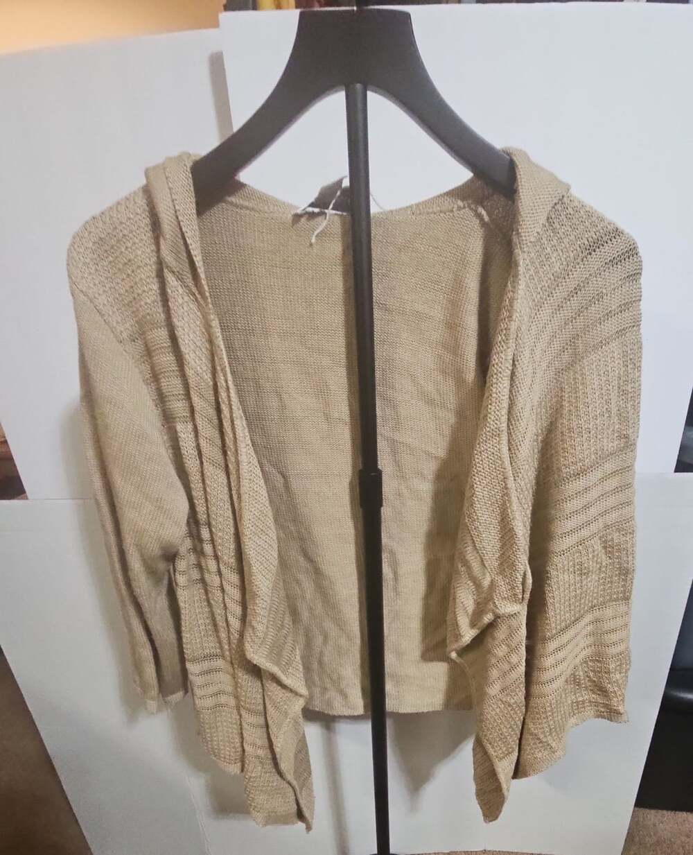 Christopher & Banks Open Cardigan Size L Tan Knit Hooded Sweater
